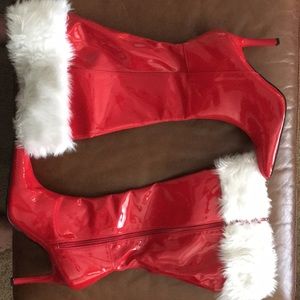 Red Patent Boots with Fur like top
